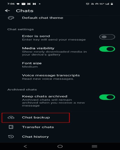 WhatsApp chat backup kaise kare- chat backup option par click kare